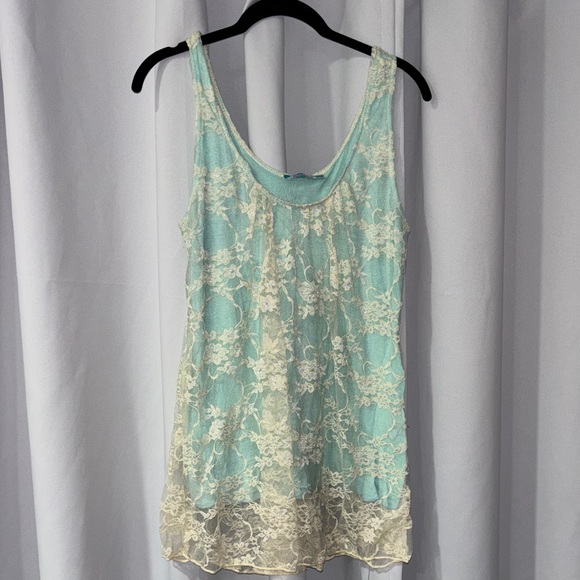 julie's closet Tops - Julie's Closet Lace Overlay Tank Top‎ in Blue and Cream